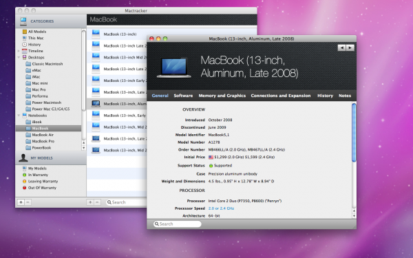 Mactracker - نظام التشغيل Mac OS X