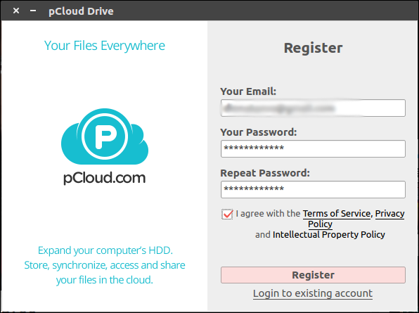 تسجيل الدخول إلى pCloud
