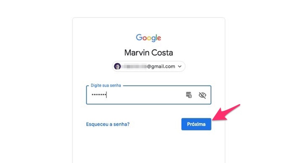 شاشة تسجيل الدخول للوصول إلى خدمات إدارة حساب Google Photo: Reproduo / Marvin Costa